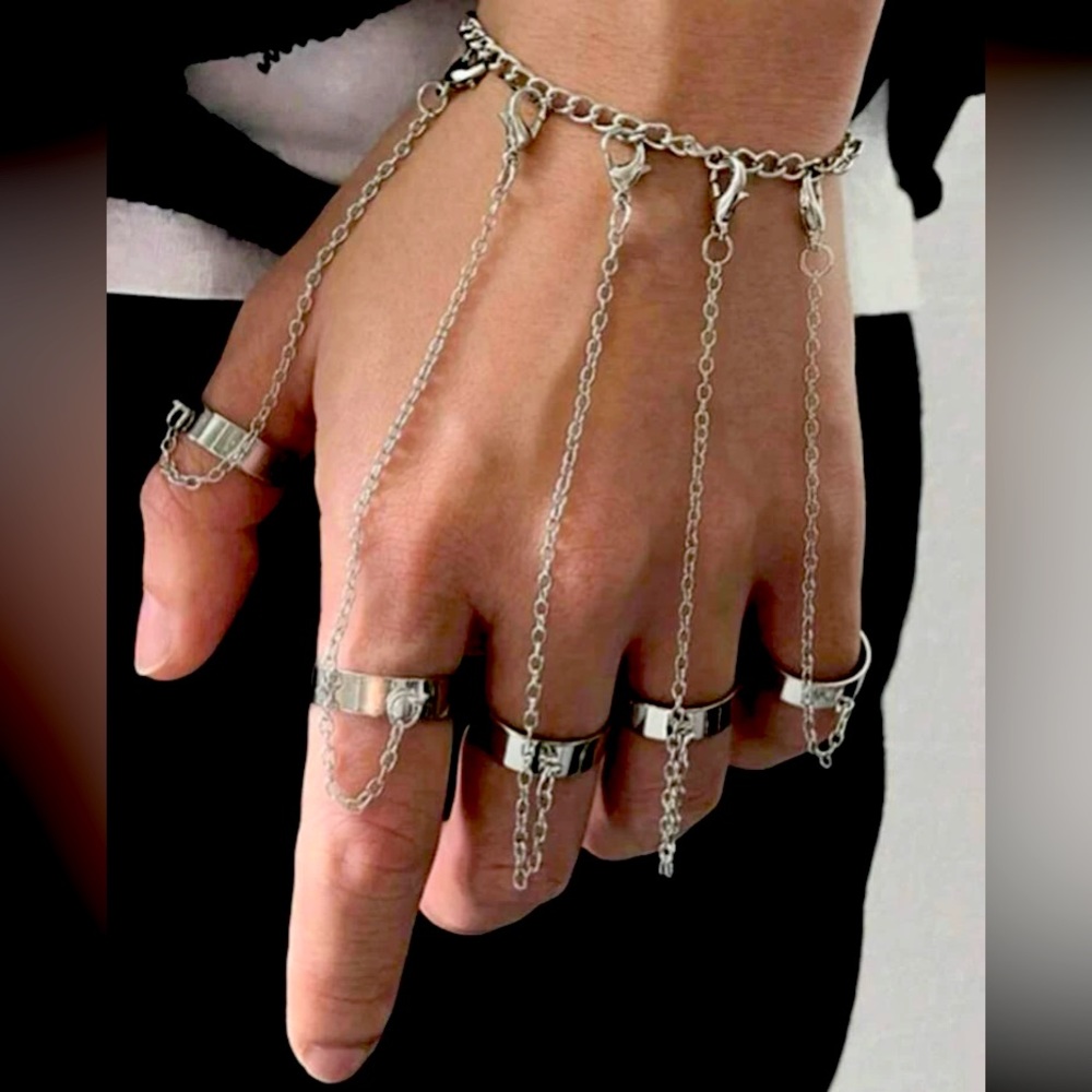 Envious Chains and Rings Irresistibly Linked Stainless Steel Adjustable Ring Set